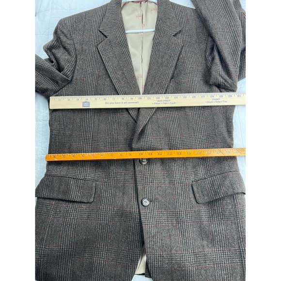 Vtg Jos A Bank 100% Wool Plaid Sport Coat Blazer 100% Camel Hair Lining 2 Button - Picture 9 of 11